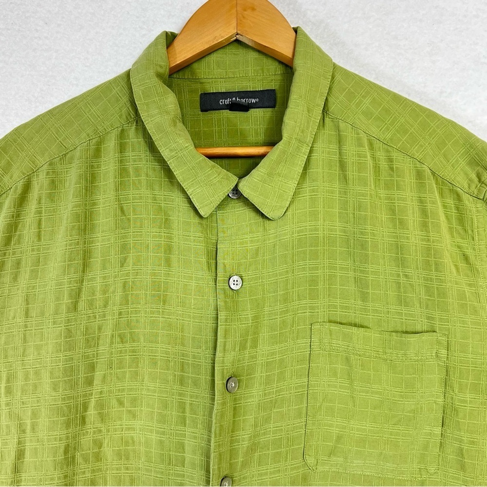 100% Silk CROFT & BARROW XXL Men’s Short Sleeve Sheen Green Camp Shirt Buttons